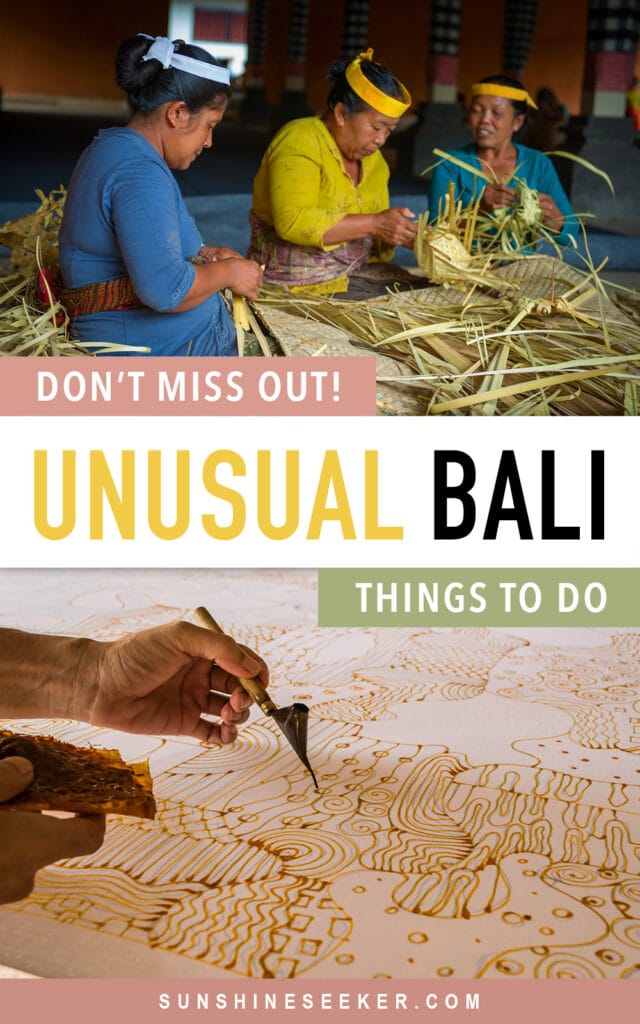 Don't miss out on these 11 unusual things to do in Bali! From silversmith classes in Ubud to perfume workshops in Seminyak. I bet these things are not on your Bali bucket list yet!