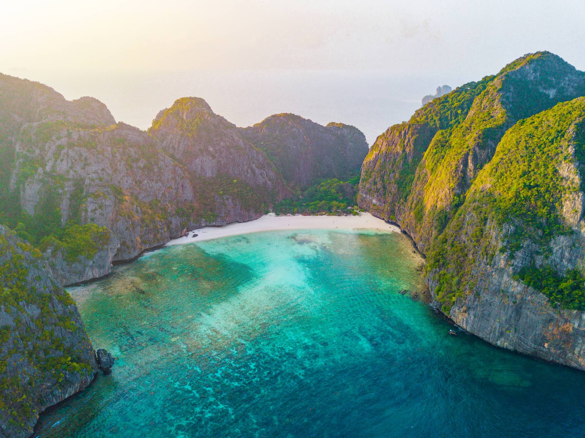 Best guided tours in Krabi Thailand - Arial view of Maya Beach in the Phi Phi Islands