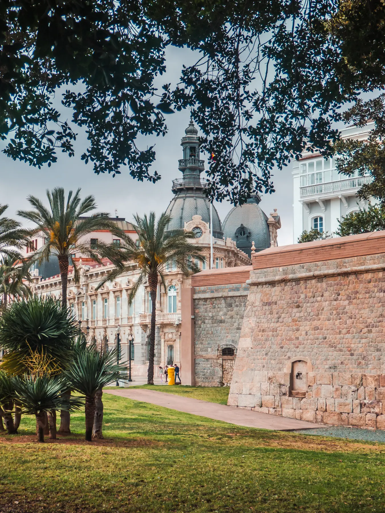 Looking towards the outer wall of the Old Town from Cartagena Cruise Port in Spain.