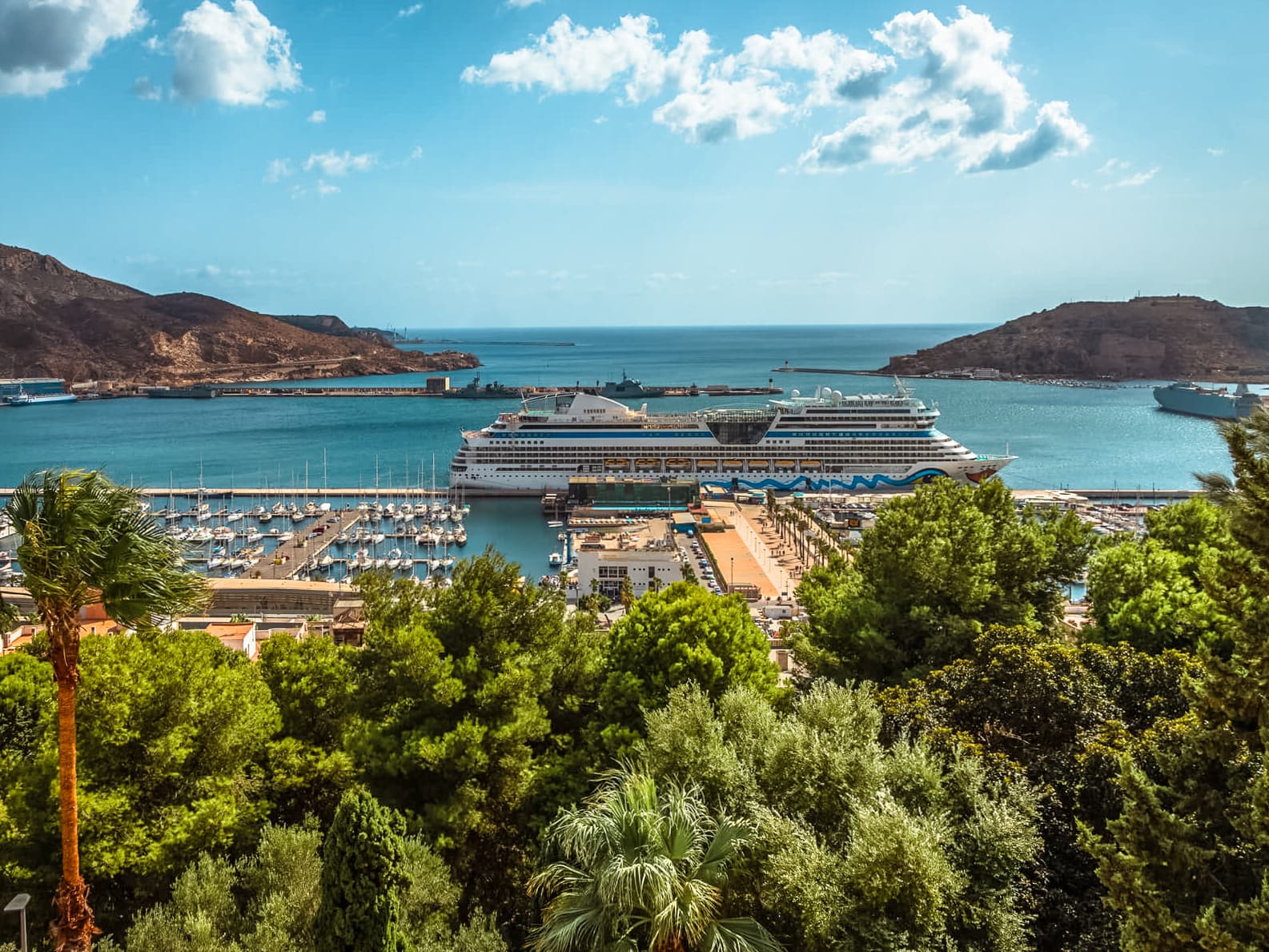 An overview of the central cruise port in Cartagena, Spain