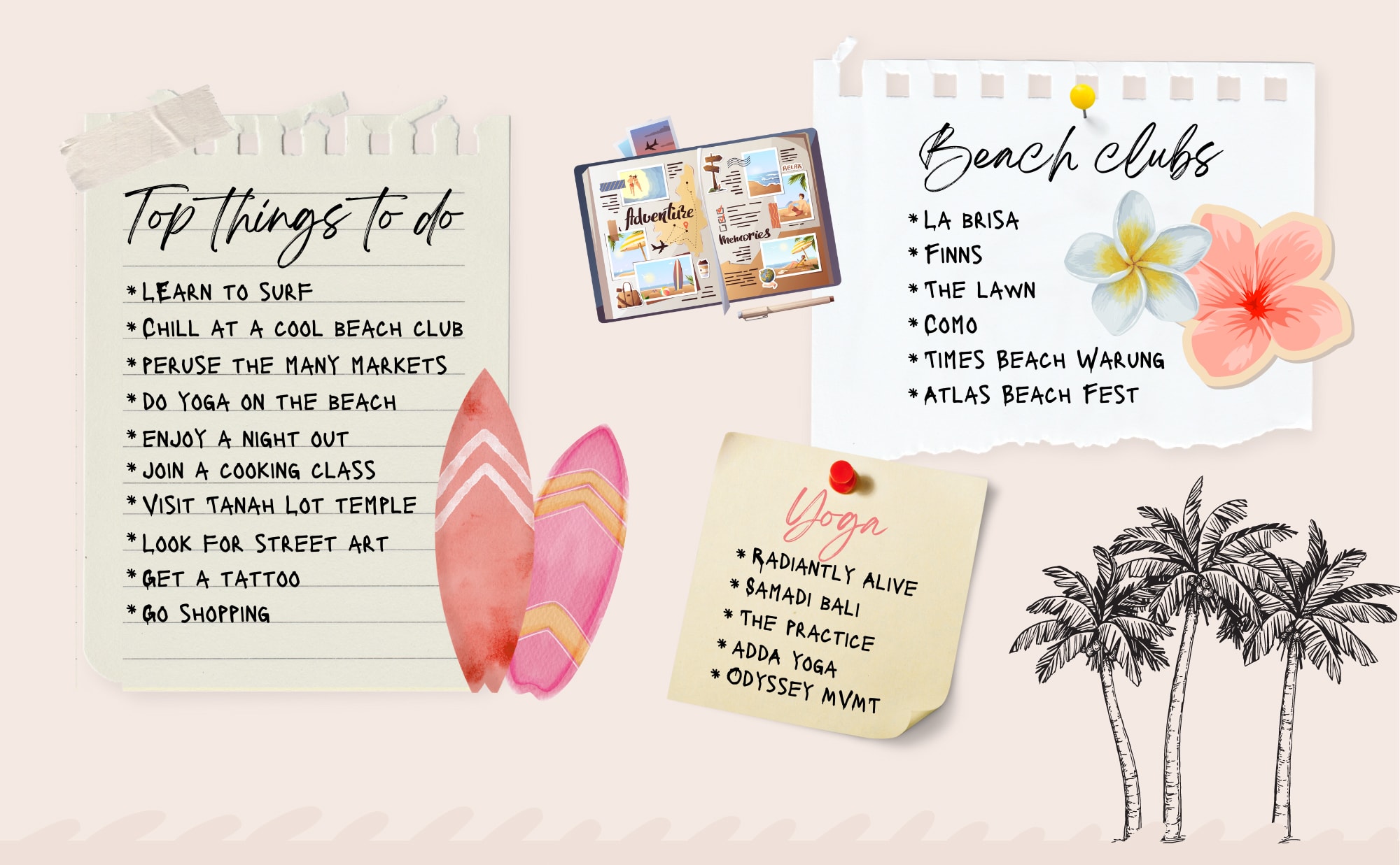 Canggu Bali for digital nomads infographic - Top things to do