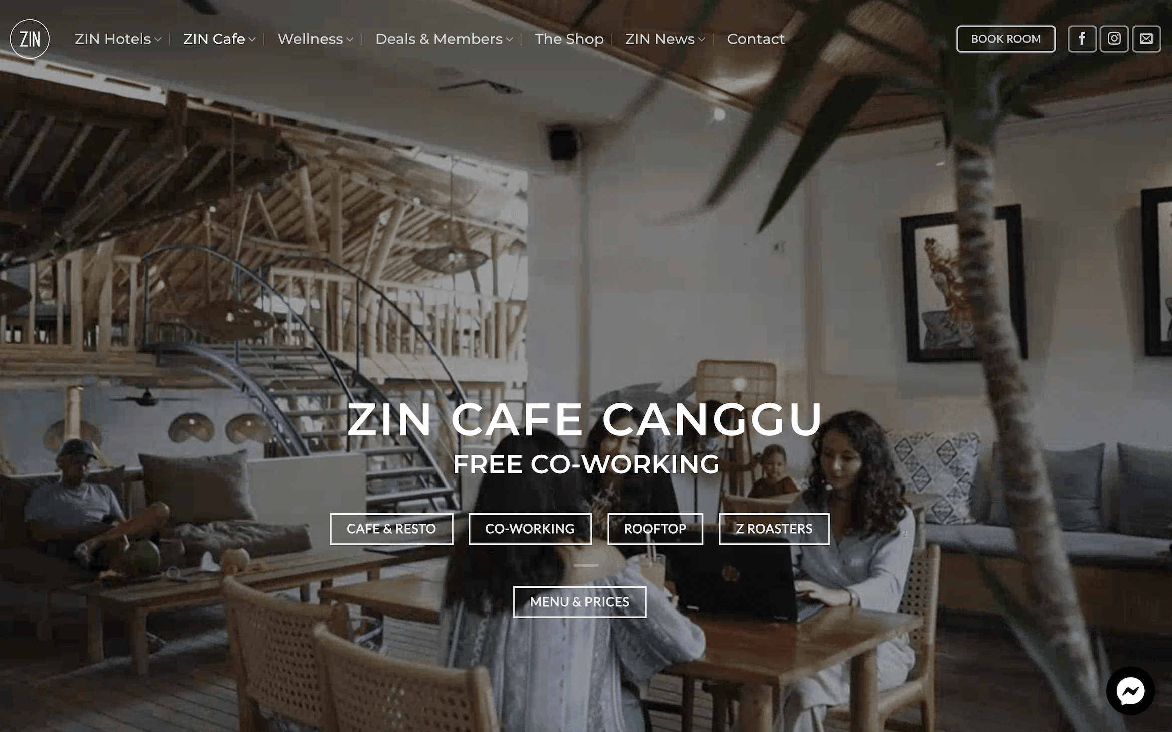 Screenshot of the website of Zin Cafe & Coworking Space in Canggu