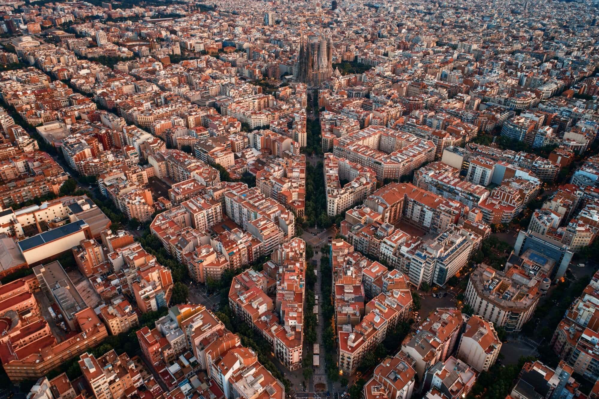 Aerial view of Barcelona and the Sagrada Familia.