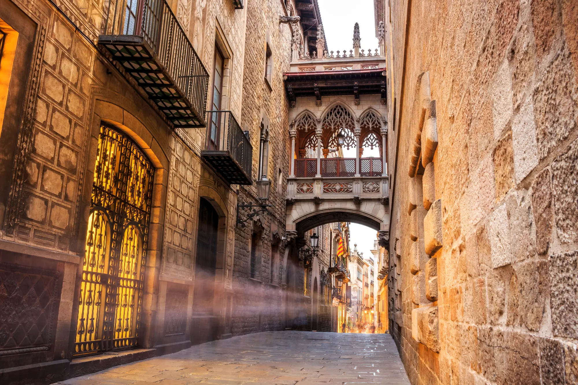 A famous cobbled street in Barcelona's Gothic Quarter that you can easily see from the cruise port.