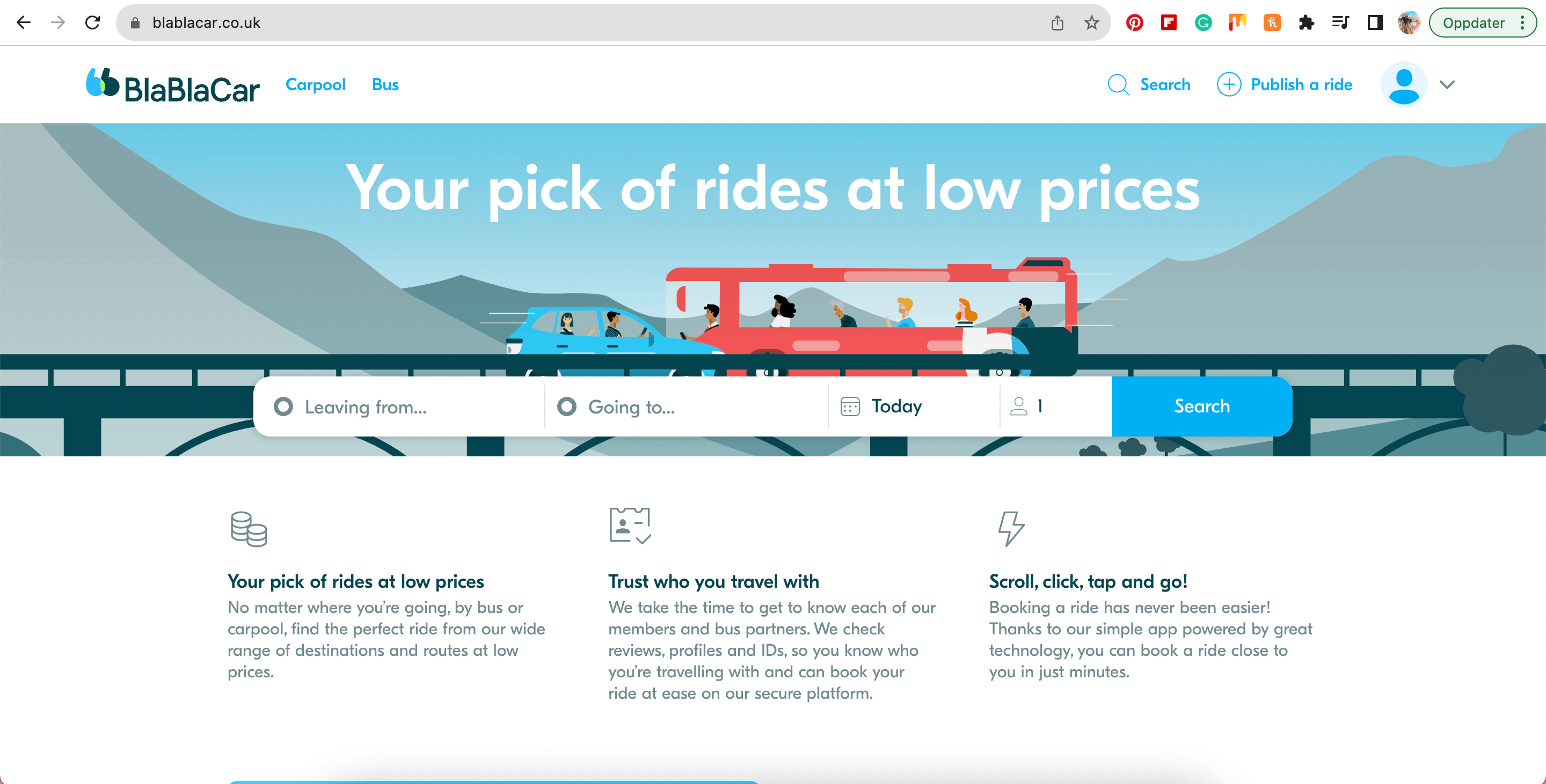 BlaBlaCar website book rideshare