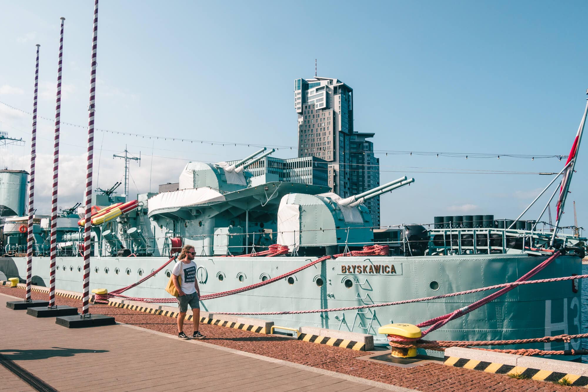 Military ship in Gdynia Harbor, the perfect day trip from Gdansk.
