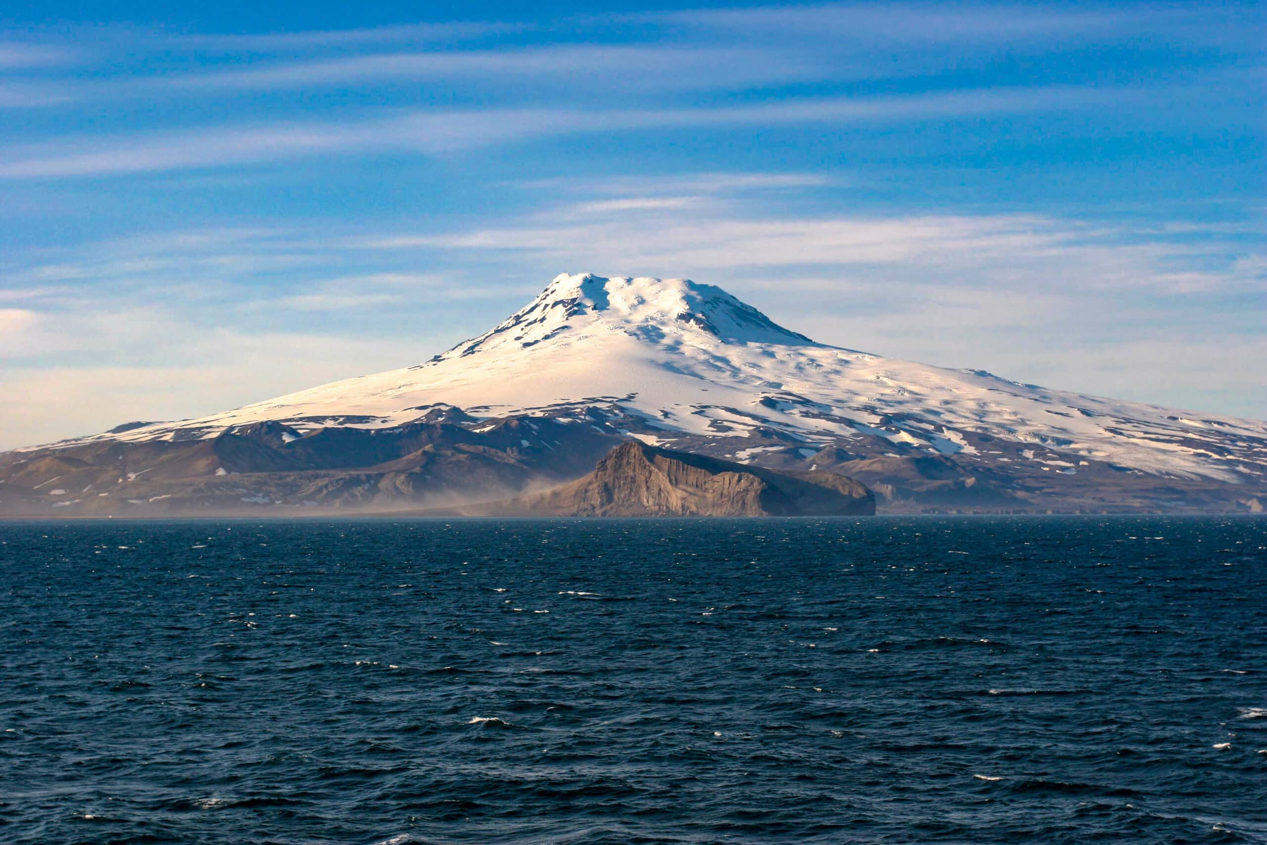 Fun fact: Norway has an active volcano, view from the water of Beerenberg volcano on Jan Mayen.