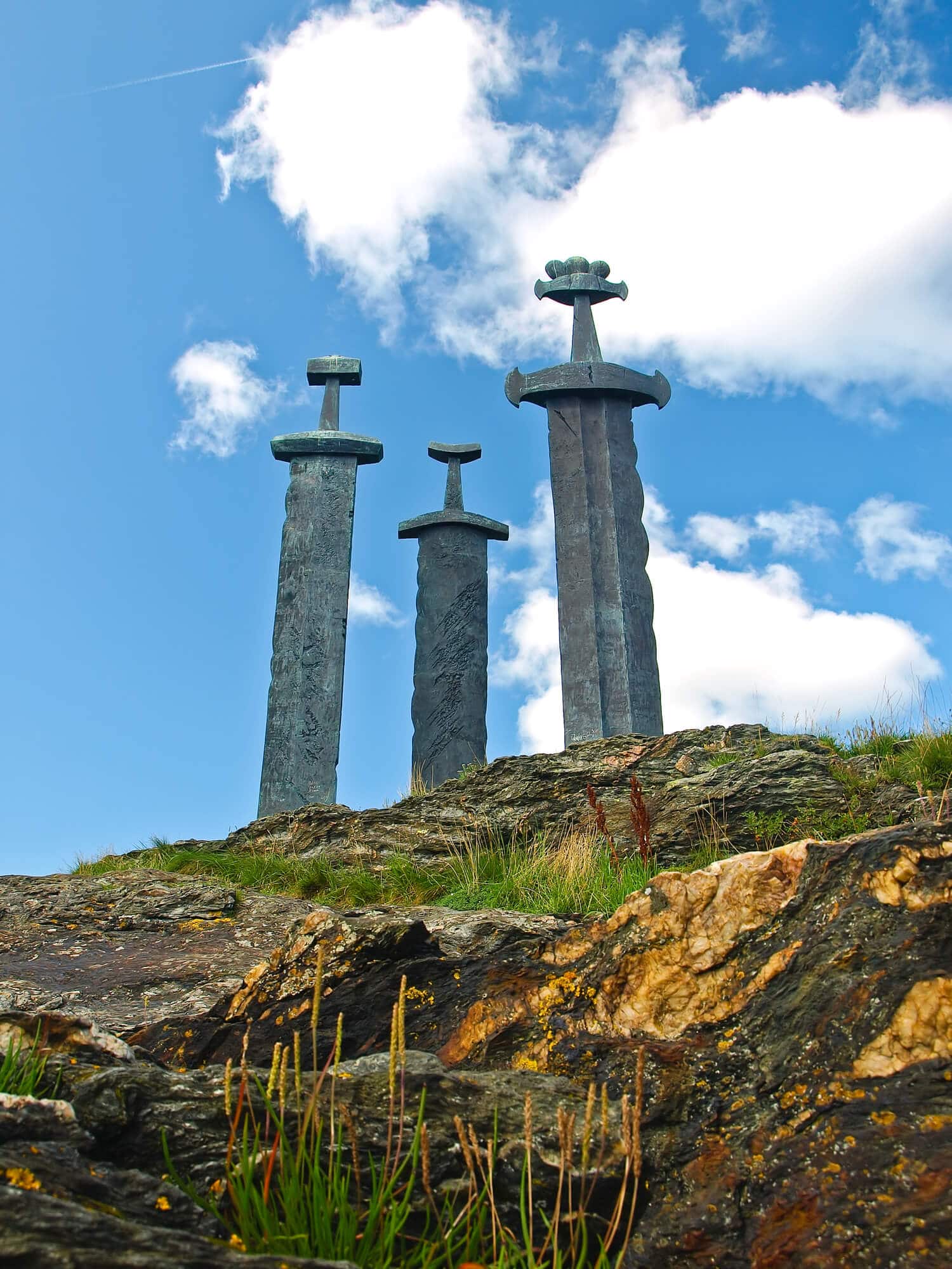 Norway fun fact: A monument of three large swords in a mountain set agains a blue sky, made to commemorate that battle of Hafrsfjord. 