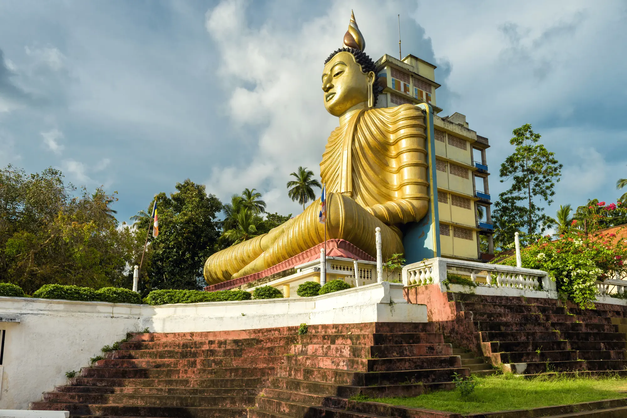 The 50 meter high Buddha statue at Wewurukannala Temple, one of the best things to see just outside Tangalle Sri Lanka.