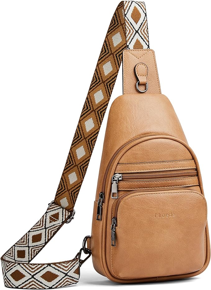 Light brown leather crossbody sling bag for women, perfect for keeping your valuables safe in Rome.