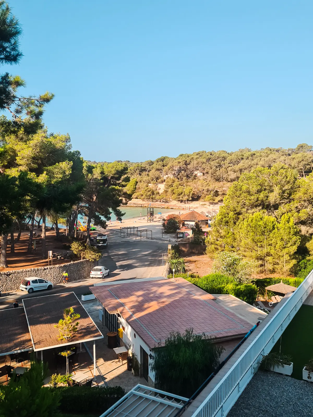 Early morning view of an empty Cala Mondrago from my room at Hotel Playa Mondrago in Mondrago Natural Park, Mallorca.
