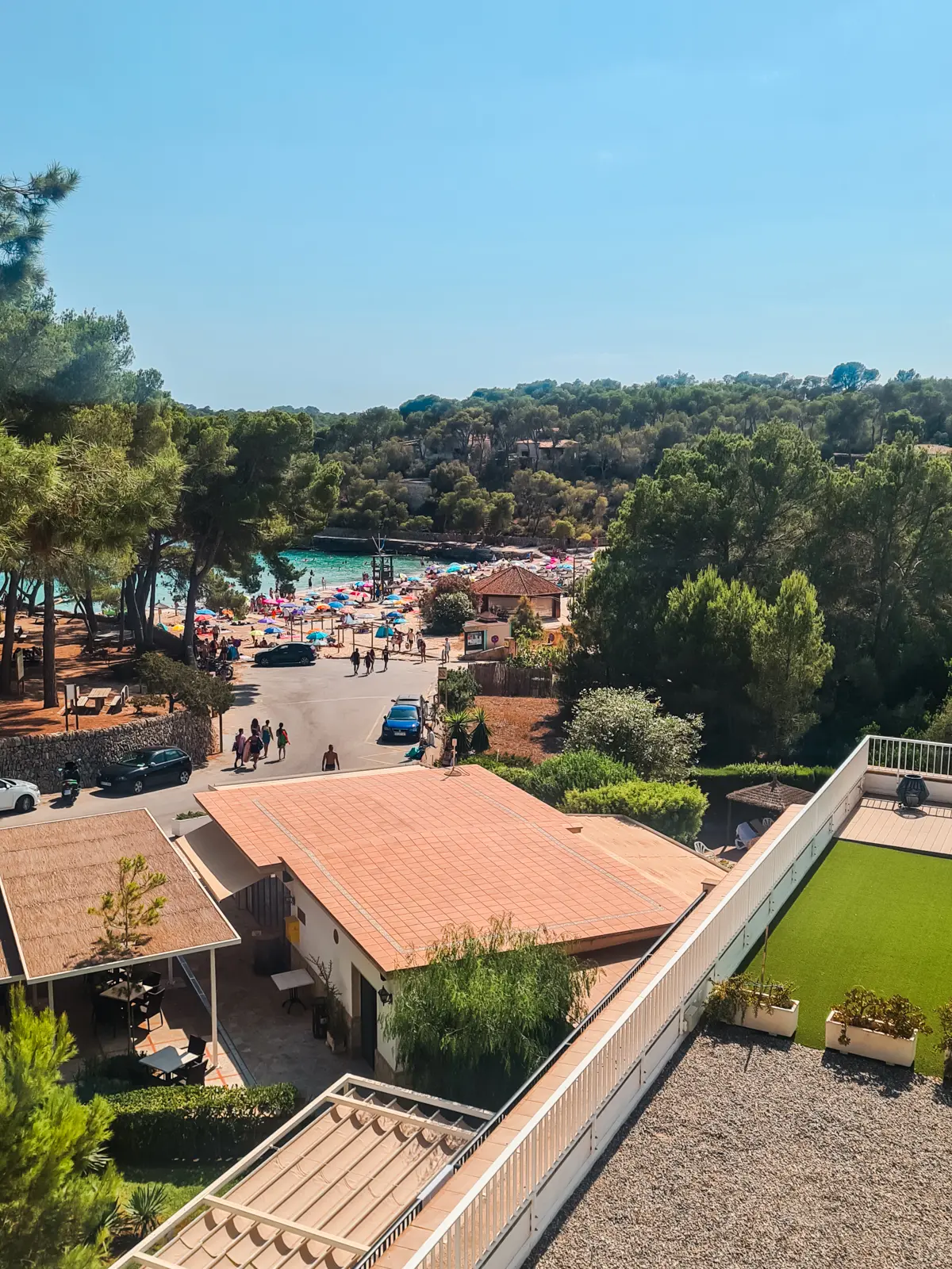 View of Cala Mondrago from my room at Hotel Playa Mondrago in Mondrago Natural Park, Mallorca.