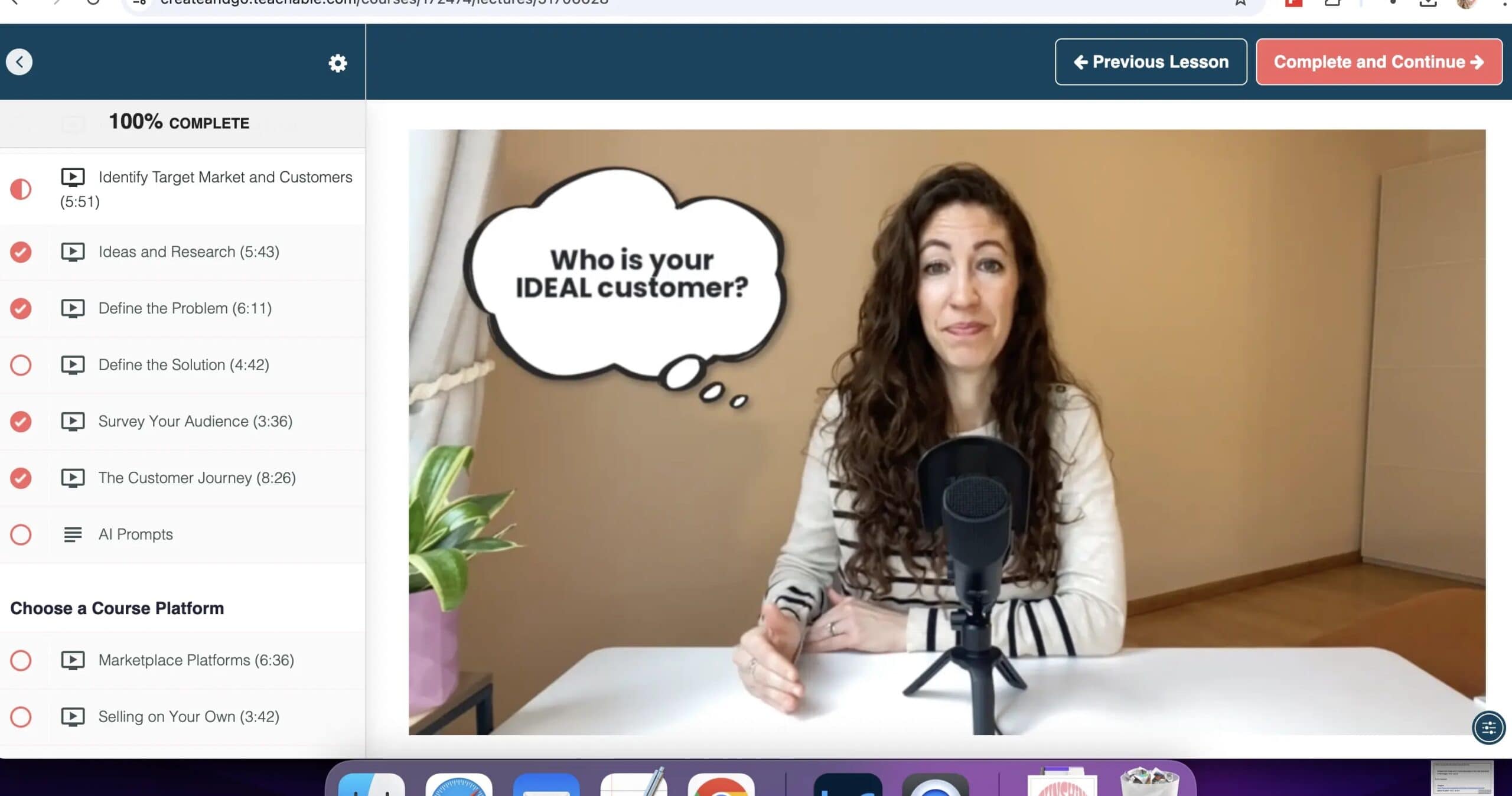 Screenshot of Lauren teaching a lesson inside the Six-Figure Blog Builder course by Create and Go.