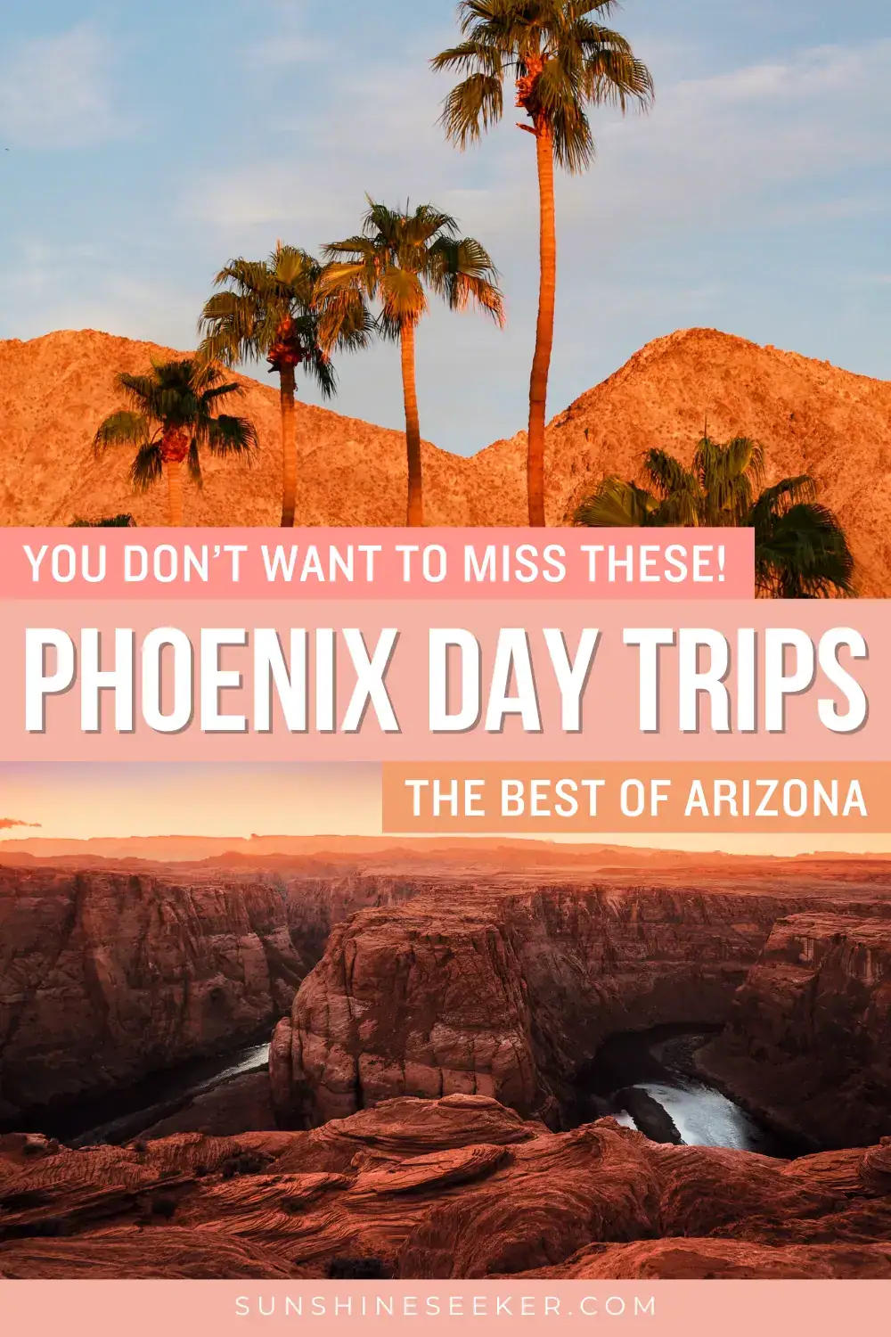 Looking for the best day trips from Phoenix, Arizona? From epic desert landscapes and historic ghost towns to cool mountain escapes and scenic rivers, these Arizona road trips show off the state's most unforgettable sights. Explore must-see spots like Sedona, Tucson, Flagstaff, and even nearby gems like Palm Springs and Lake Havasu City. Whether you're into nature, history, or small-town charm, this guide has your next adventure covered. Top things to do in Arizona and beyond.