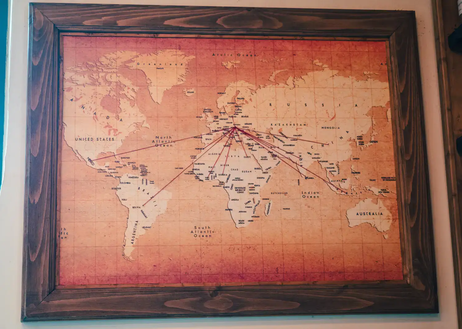Close up of an orange world map, showing all the places Unicum is distributed.