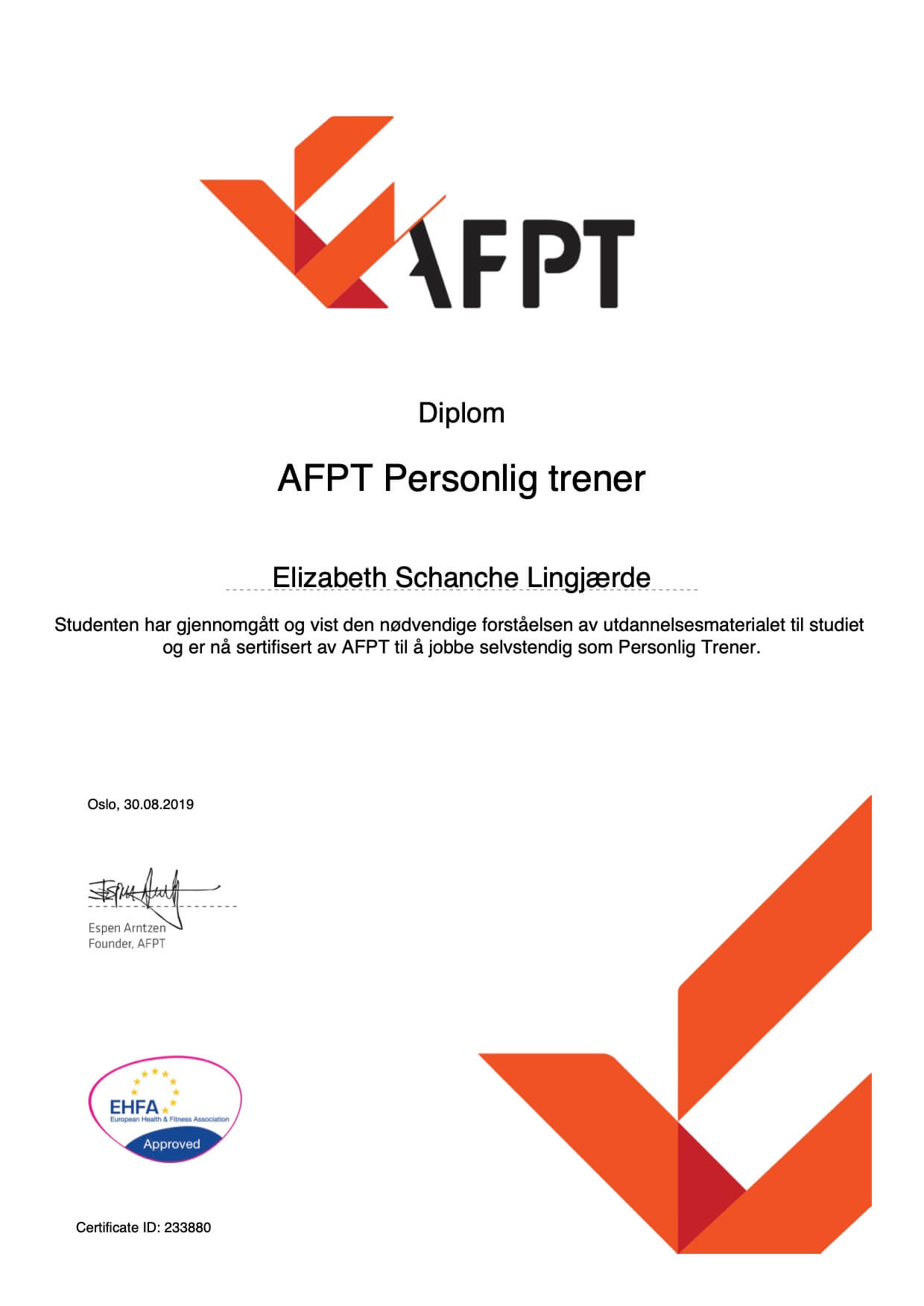 AFPT certificate