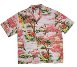 HAWAIAN SHIRT TWO PALMS OCEAN CORAL(RAYON) size US-L