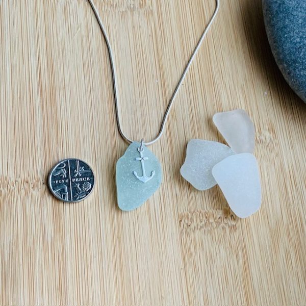 Light Blue Anchor Sea Glass Necklace - Image 2