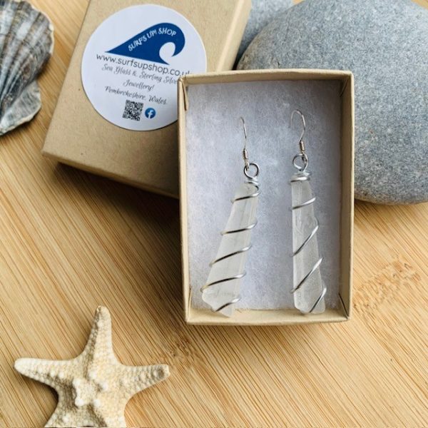 White Lighthouse Sea Glass Earrings