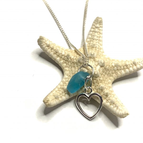 Vibrant Blue Sea Glass Heart Necklace - Image 2