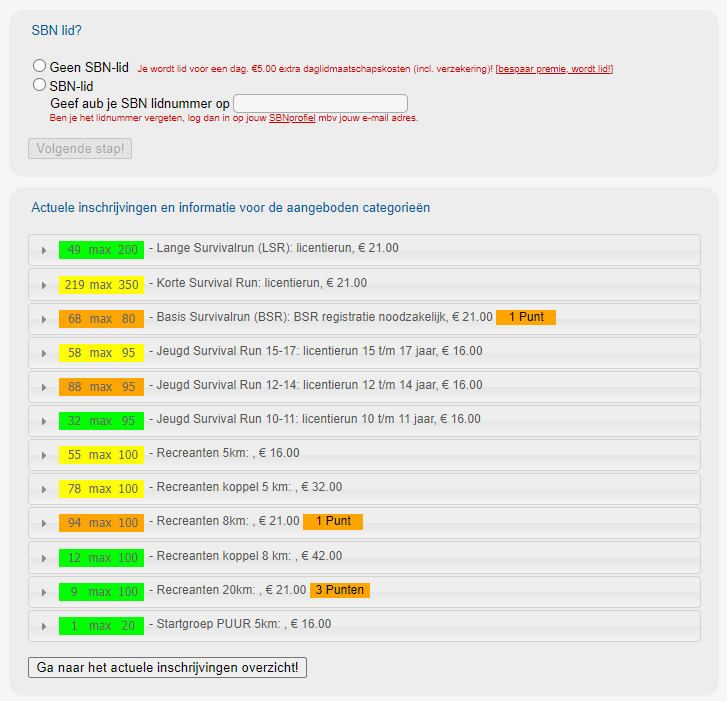 Voorbeeld inschrijfpagina voor Survivalrun wedstrijden