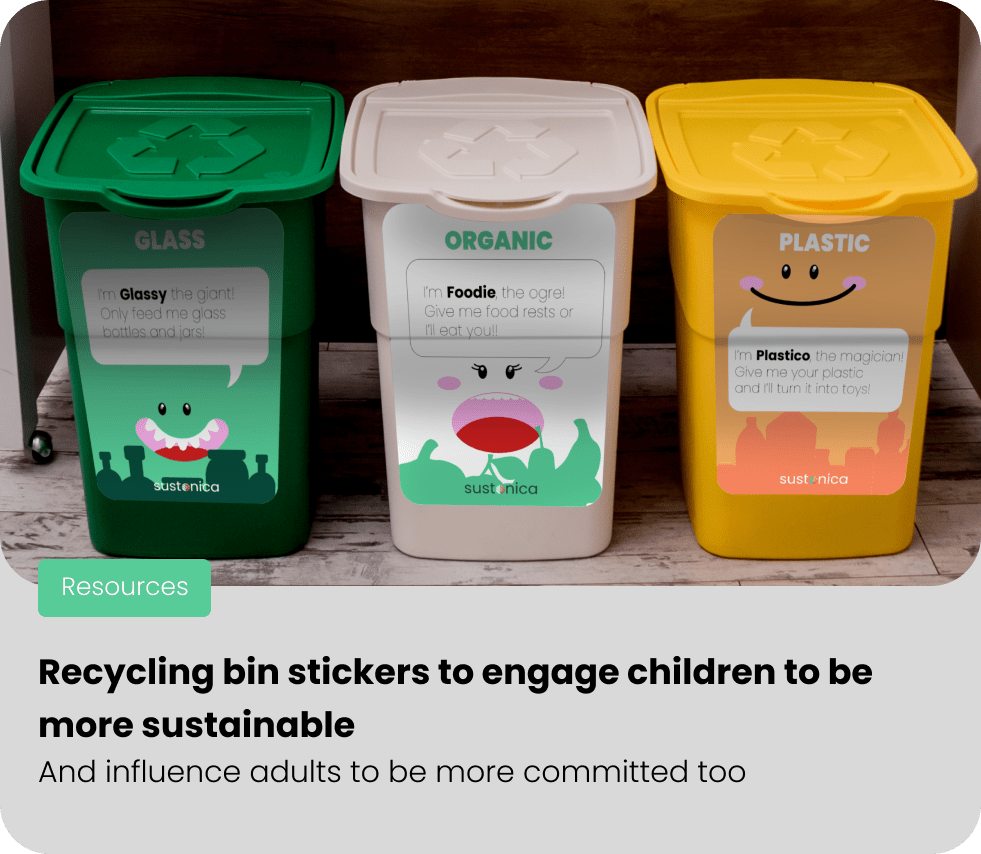 Recycling bin stickers to engage children to be more sustainable And influence adults to be more committed too