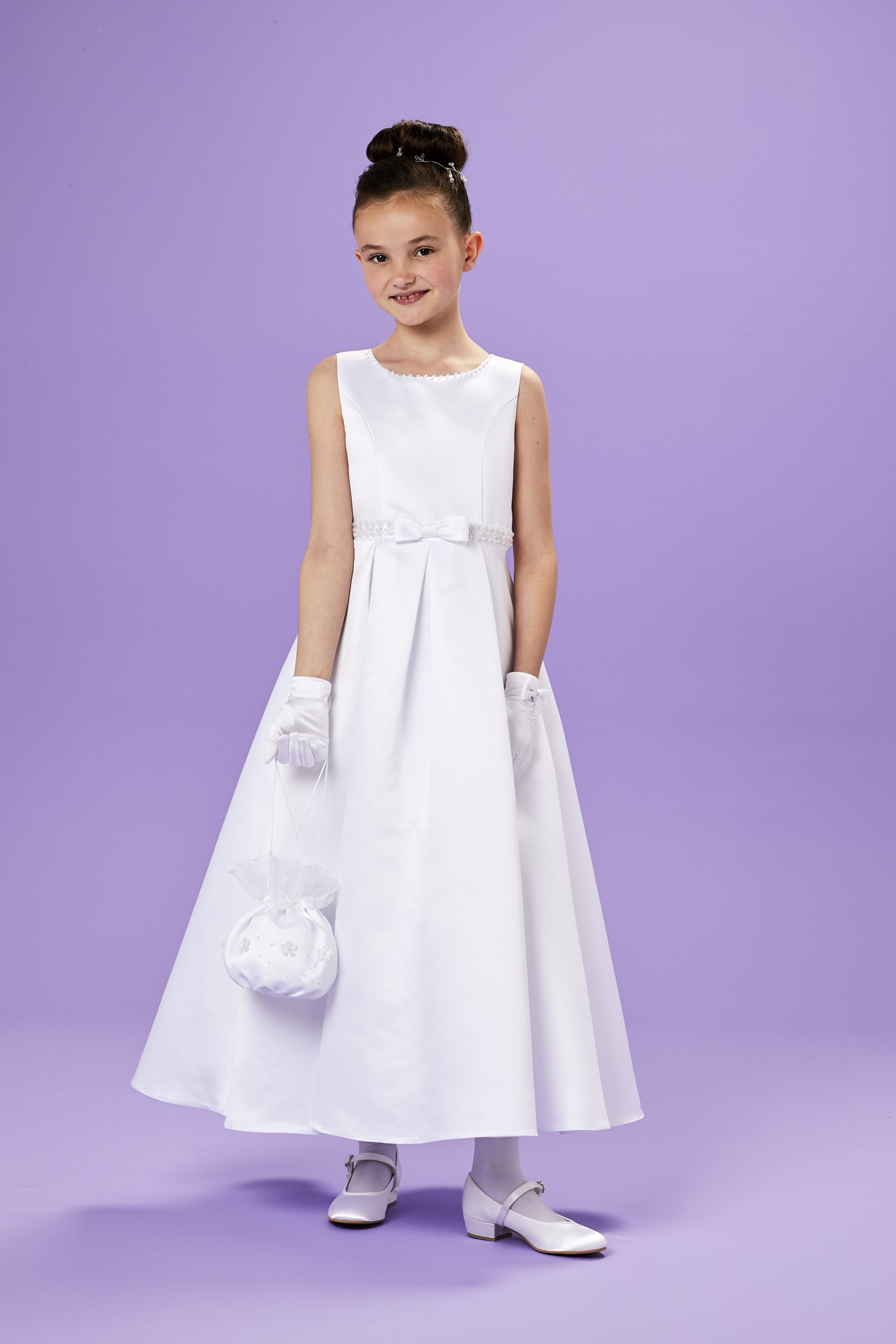 Gorgeous satin First Communion Dress with embroidered tulle bodice -  FirstCommunions.com