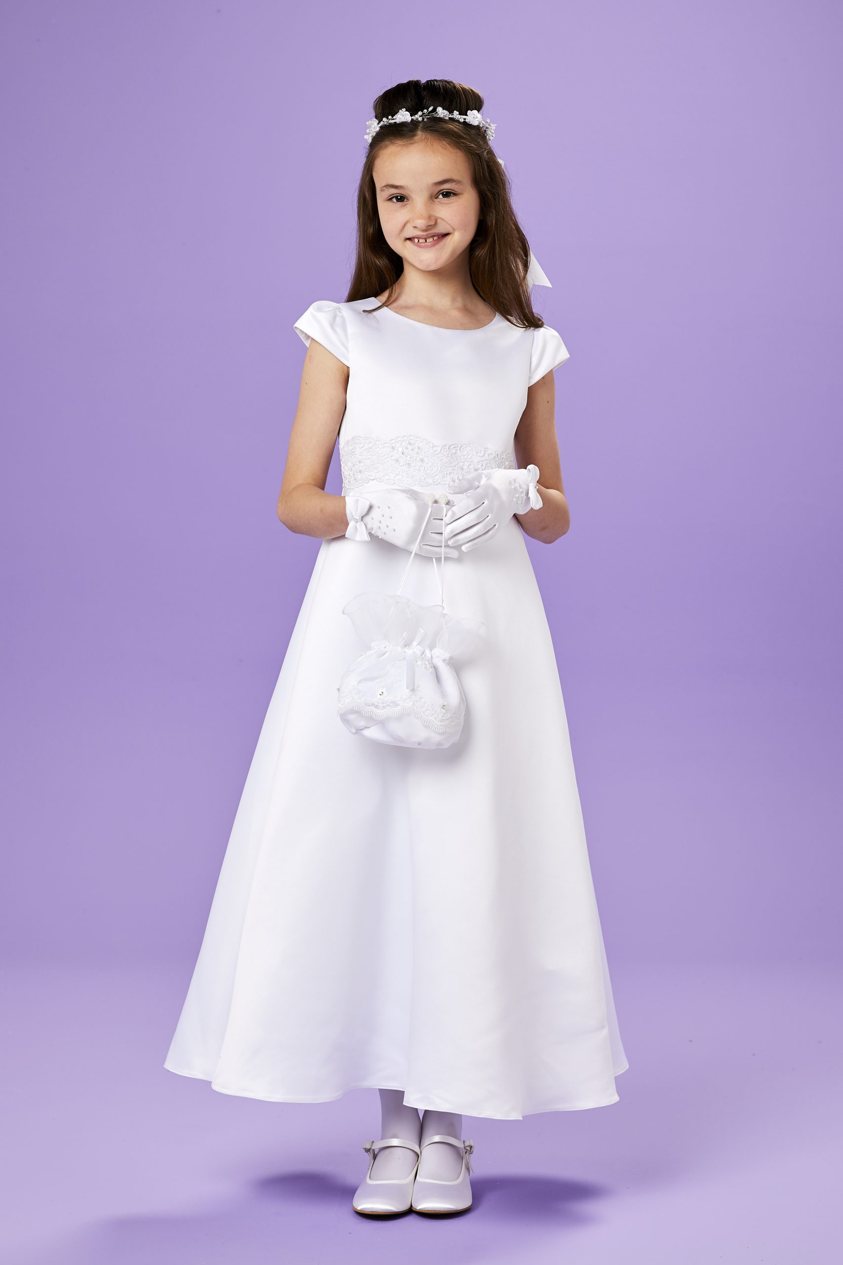 First Communion Dress Long Sleeves White Embroidery Sheer Princess For –  Avadress