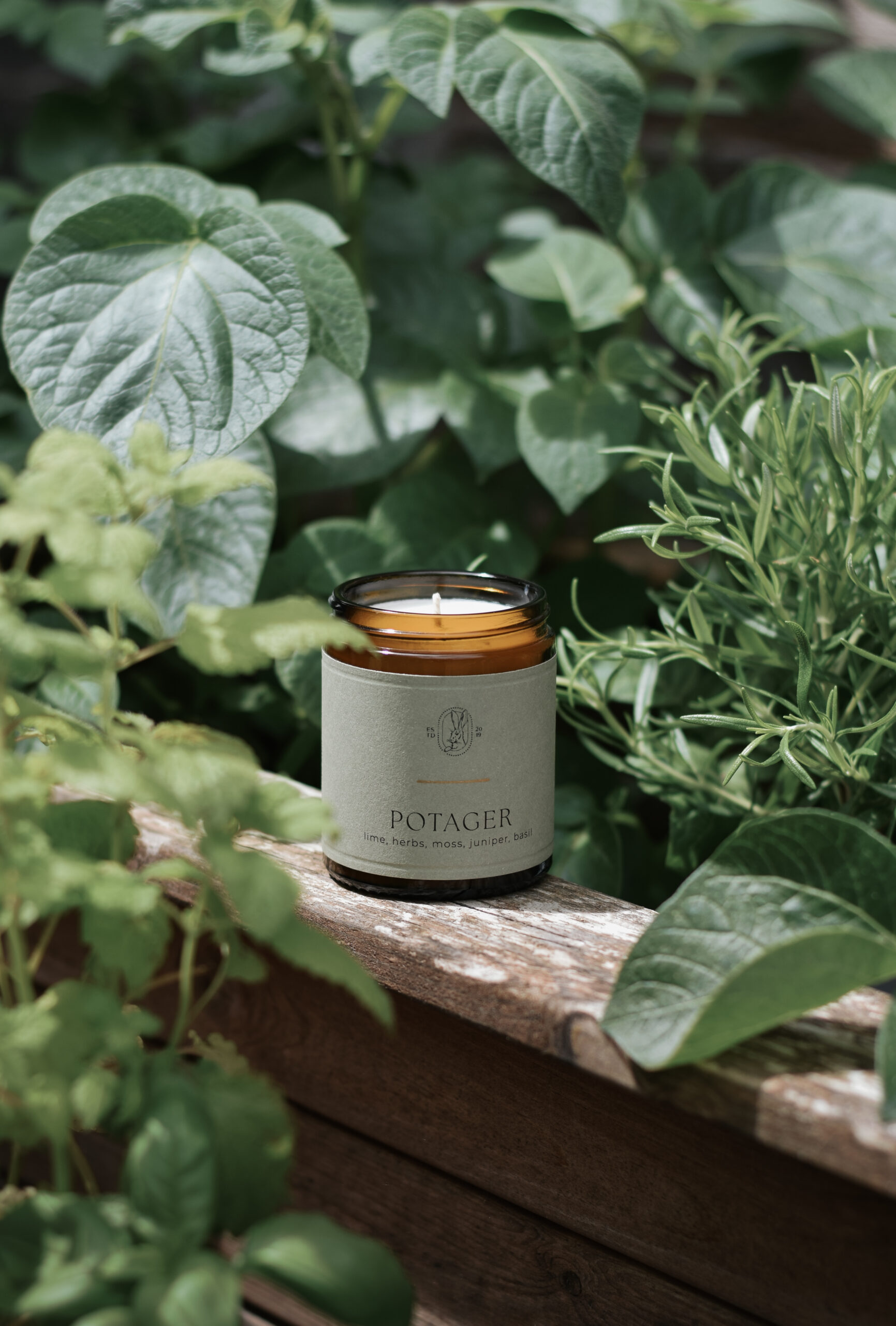 Potager candle in garden