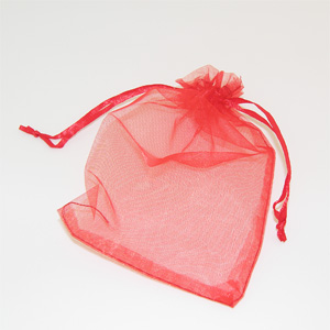 Smyckespåse röd organza 15×10 cm