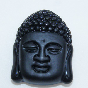 Buddhahuvud i svart kristall 40×46 mm