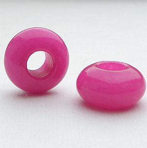 Färgad jade med stort hål magenta rondell 14×8 mm