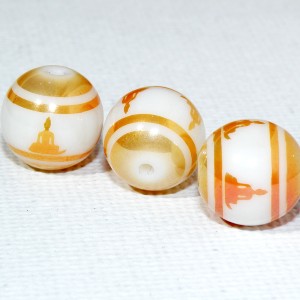 Glaspärla Buddha vit/orange 10 mm