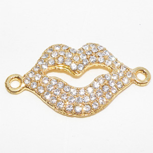 Guldfärgad metallconnector strass lips 37×20 mm