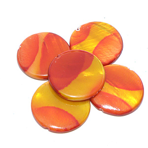 Snäckskalscoin orange/gul 20 mm