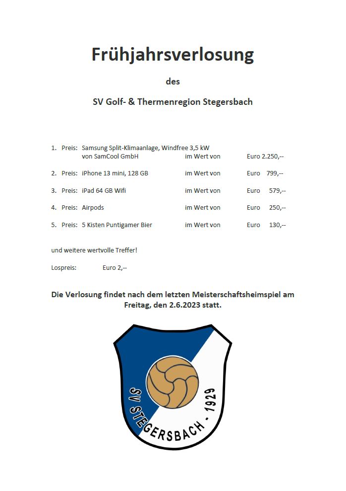 Frühjahrsverlosung des SV Golf- & Thermenregion Stegersbach