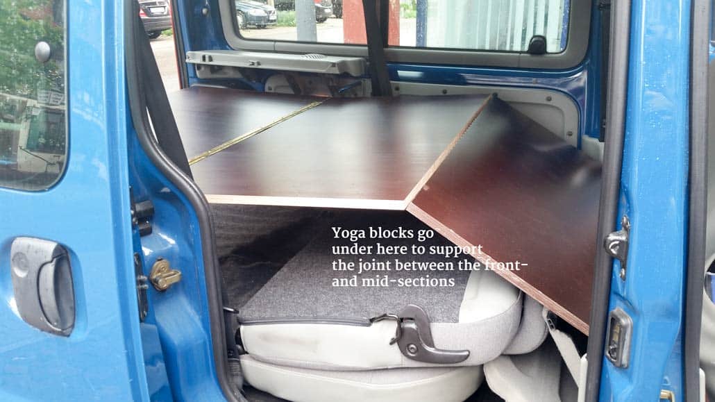 DIY-camper-van-yoga-block-position