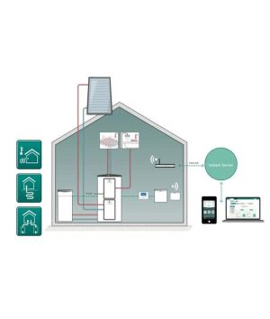 Vaillant flexoTHERM exclusive VWF111/4 är en värmepump med integrerad rostfri varmvattenberedare och inbyggd tillsatsvärme i form av en stegbar elpatron