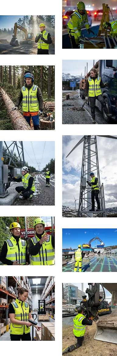 Arbejdstagere iført sikkerhedsudstyr fra Swanholm på bygge-, skov-, forsynings- og logistikområdet