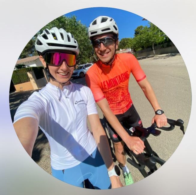 Photo of Ellie and Ryan on their bicycles while training for the LEJOG challenge