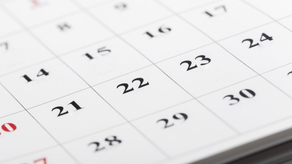 A close up image of a calendar page