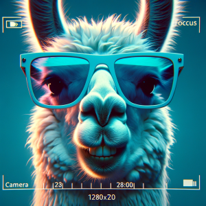 A llama with Sun glasses with a big smile