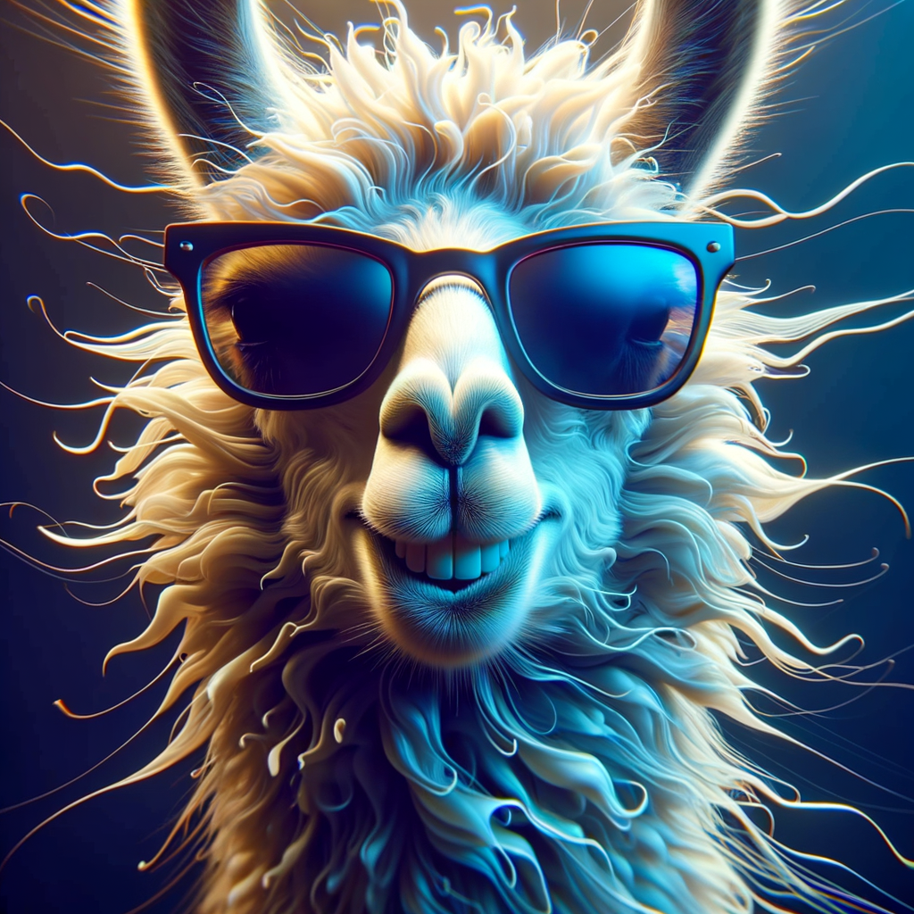 A llama with Sun glasses with a big smile