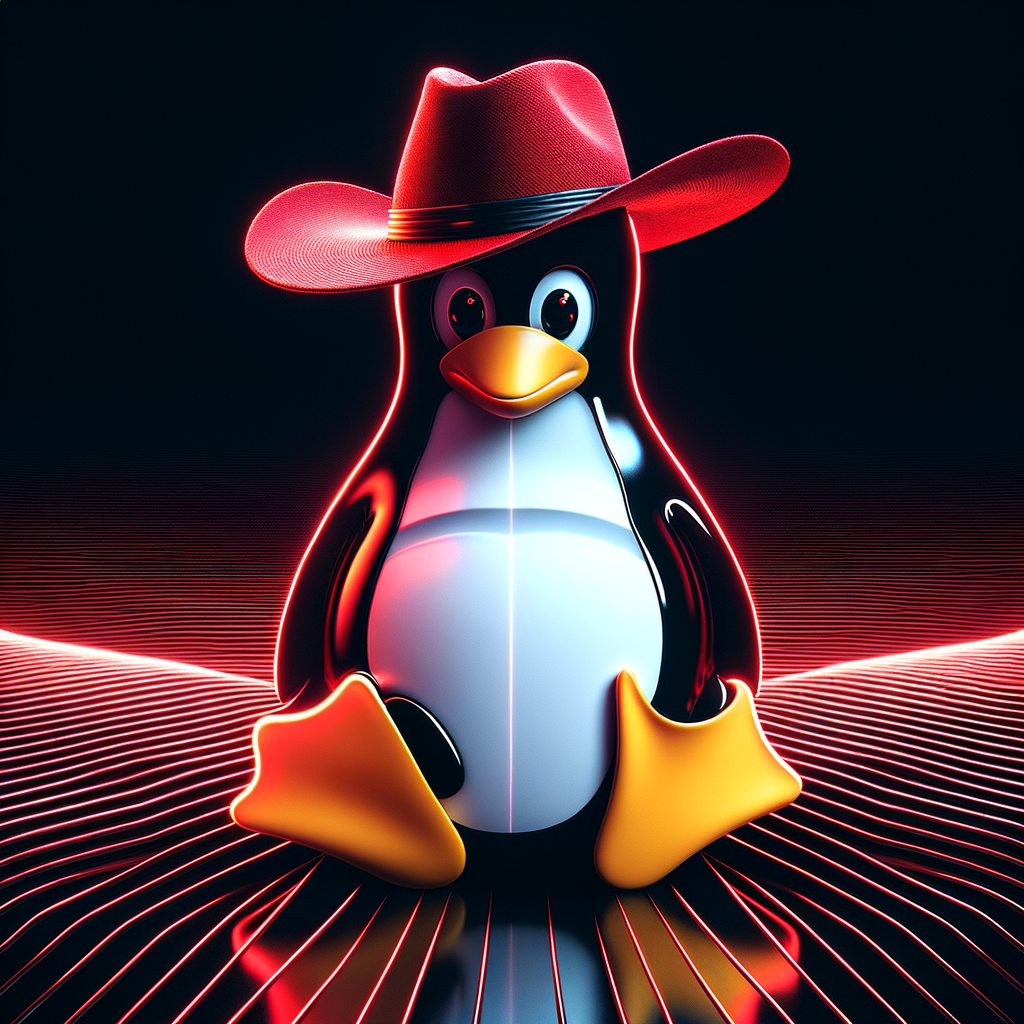 Linux penguin wearing a red cowboy hat