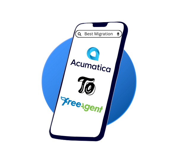 Acumatica to FreeAgent migration process illustration showing secure data transfer for global businesses