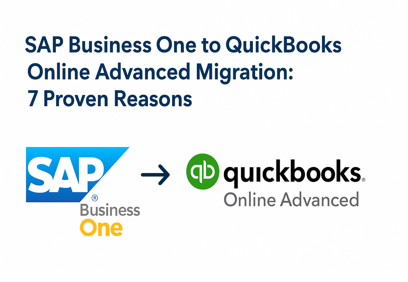 Professional and playful featured image for SAP Business One to QuickBooks Online Advanced migration blog, showing licensed SAP and QuickBooks logos.
