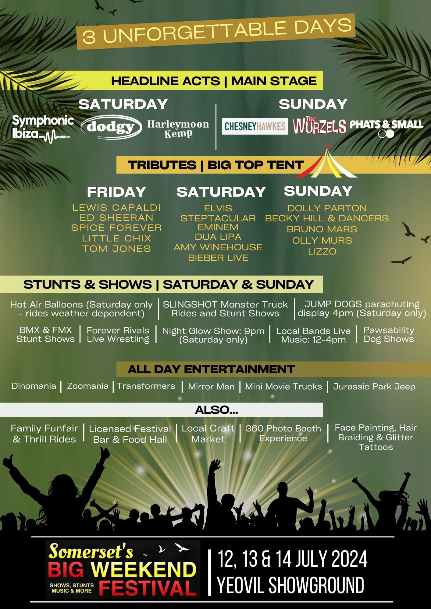 Somerset's Big Weekend poster with all the bands, including Dodgy, Chesney Hawkes, and Symphonic Ibiza