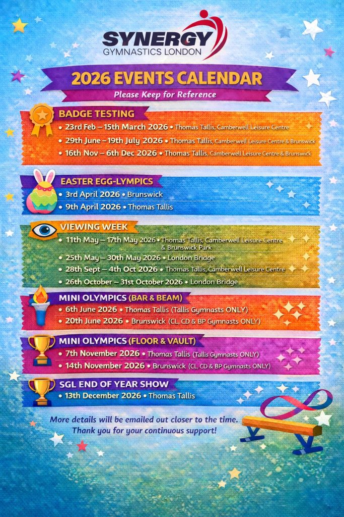 2026 Synergy Gymnastics Events Calender