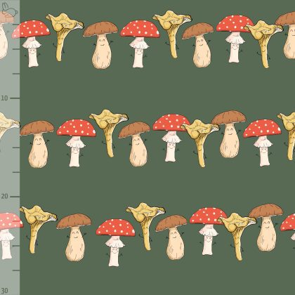 Tyg jersey trikå Forest Green mönster svampar på rad