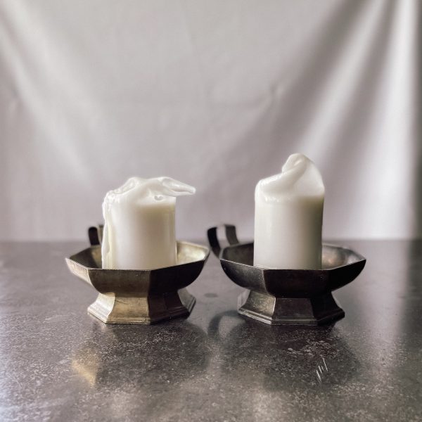 Brutalist bronze candle holders